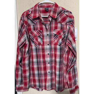 Avirex Long Sleeve Red Plaid Shirt Men's L western rodeo cowboy button up